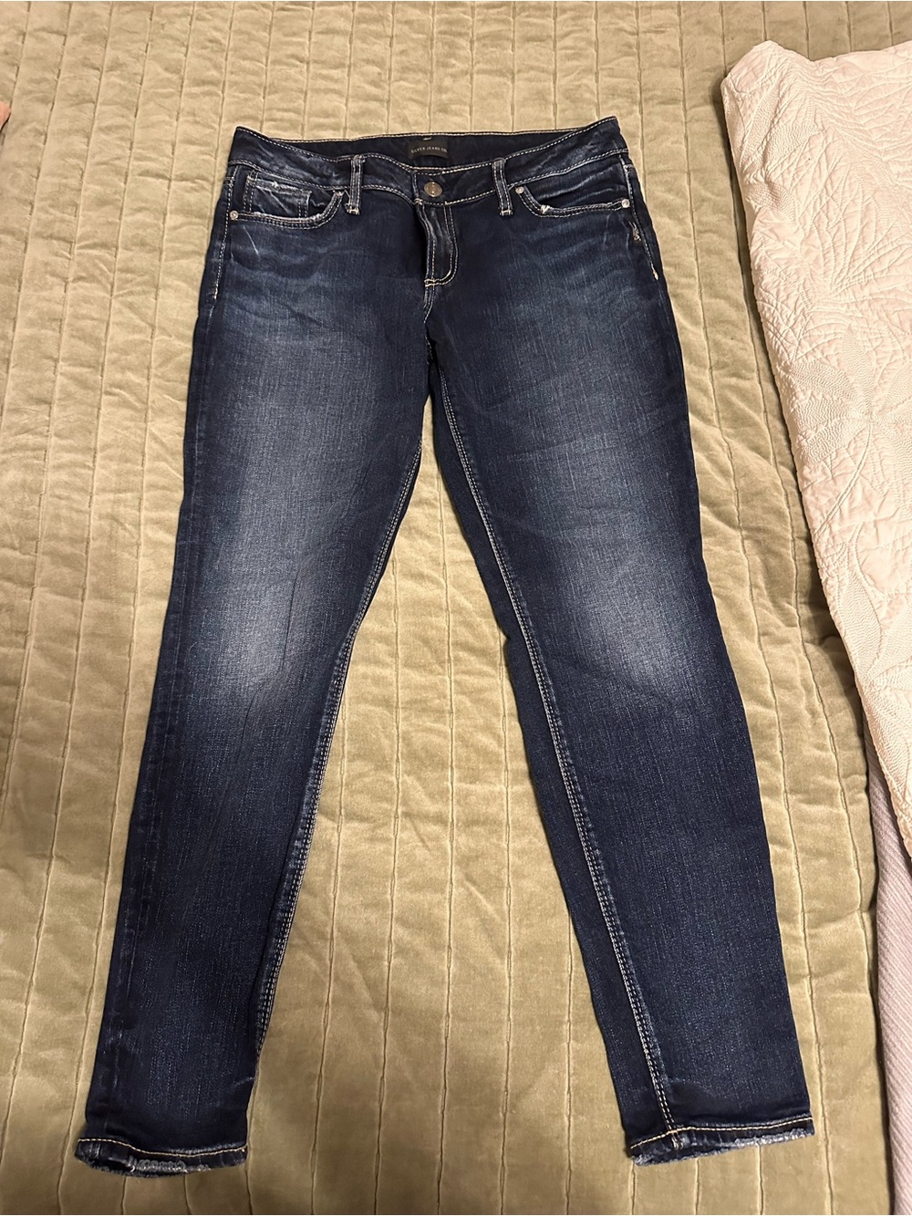 Classic Women's Dark Blue Slim Skinny Silver Jeans